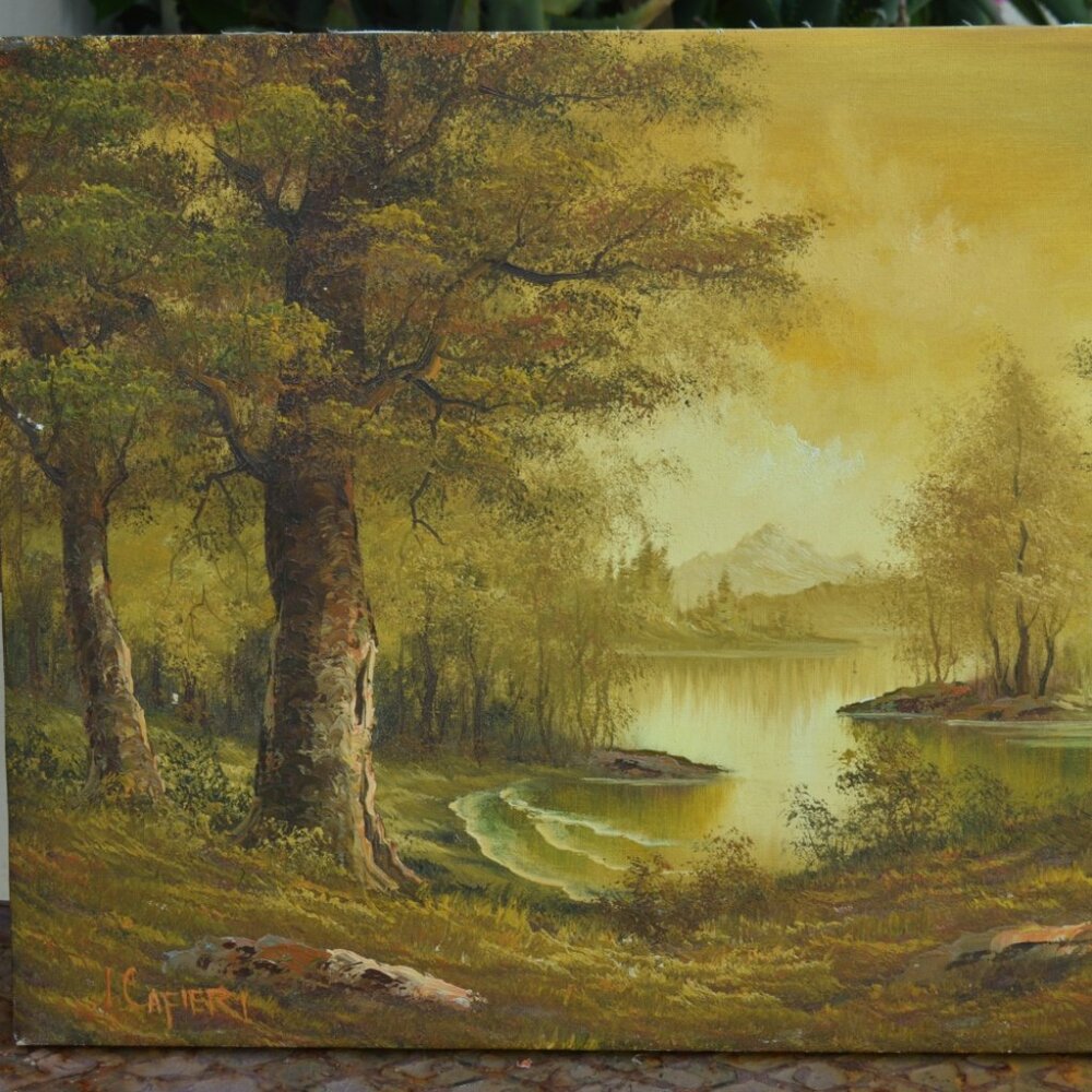 Oil on Canvas  By Italian Artist: I. Cafieri  Vintage 1990s  Portraying: Forest